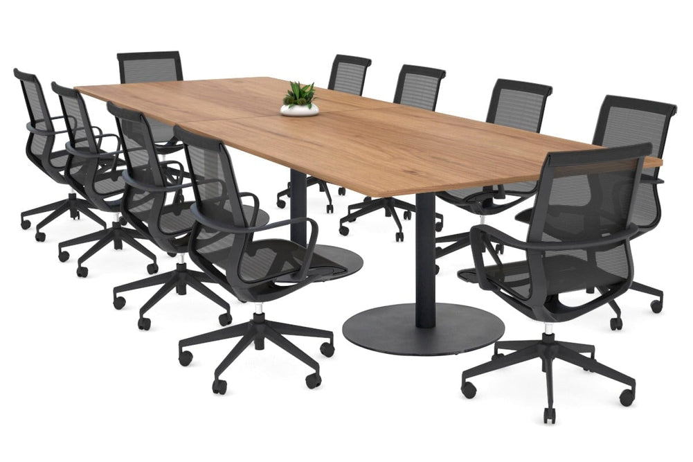Sapphire Disc Base Boardroom Rectangle Table - Rounded Corners [3200L x 1100W with Rounded Corners]-black base salvage oak 