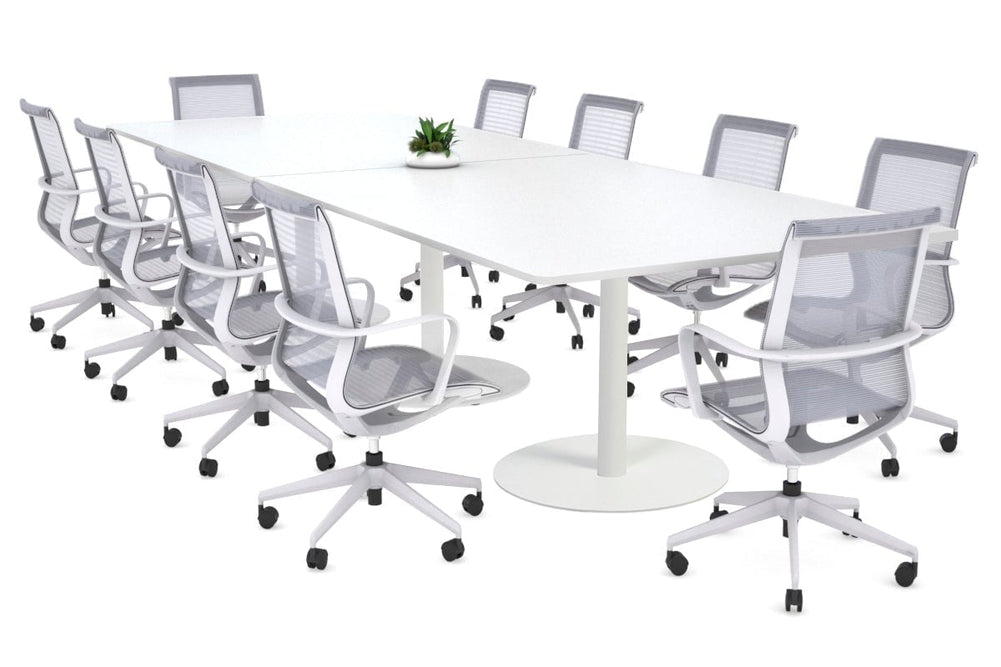 Sapphire Disc Base Boardroom Rectangle Table - Rounded Corners [3200L x 1100W with Rounded Corners]-white base white 