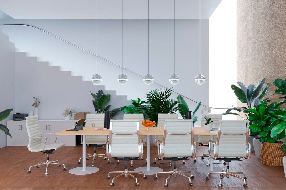 Sapphire Disc Base Boardroom Rectangle Table - Rounded Corners [3200L x 1100W with Rounded Corners]-stainless steel base dark oak 