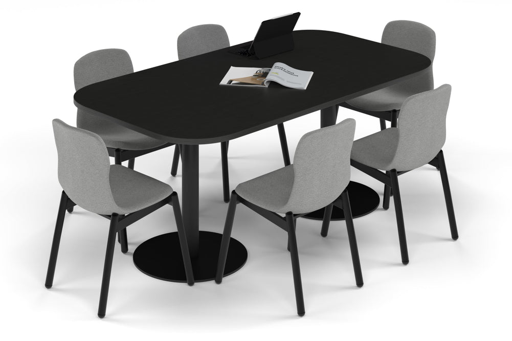 Sapphire Disc Base Boardroom Table - Large Rounded Corners [1800L x 1000W with Large Rounded Corners]-black leg black wood grain 