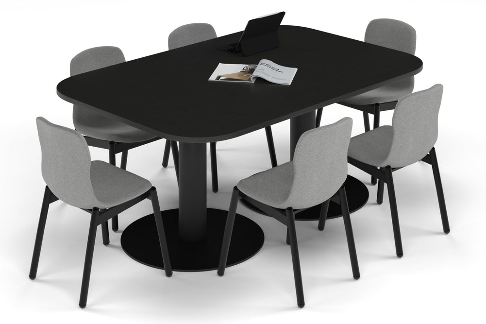 Sapphire Disc Base Boardroom Table - Large Rounded Corners [1800L x 1200W with Large Rounded Corners]-black leg black wood grain 