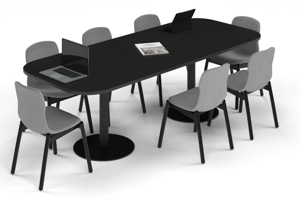 Sapphire Disc Base Boardroom Table - Large Rounded Corners [2400L x 1000W with Large Rounded Corners]-black leg black wood grain 