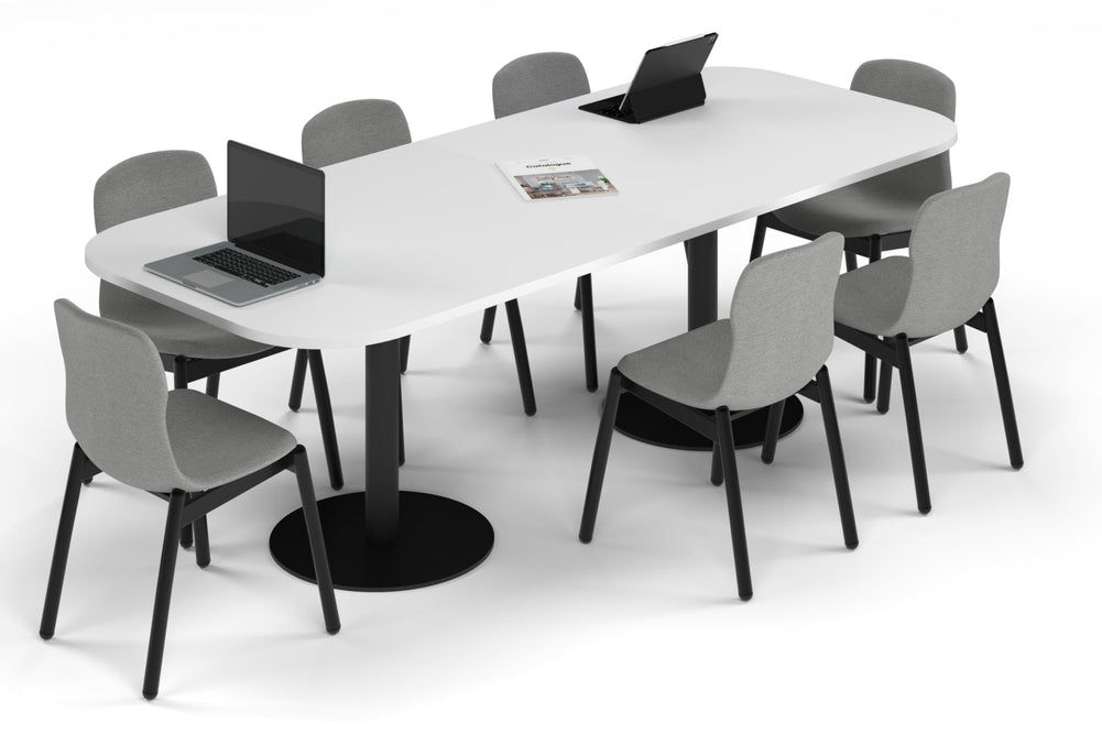 Sapphire Disc Base Boardroom Table - Large Rounded Corners [2400L x 1000W with Large Rounded Corners]-black leg white 
