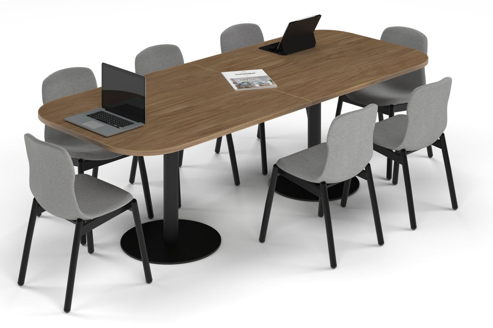 Sapphire Disc Base Boardroom Table - Large Rounded Corners [2400L x 1000W with Large Rounded Corners]-black leg salvage oak 