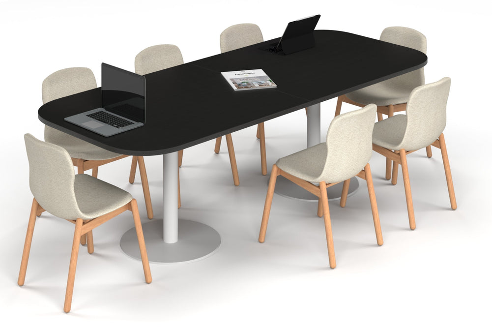 Sapphire Disc Base Boardroom Table - Large Rounded Corners [2400L x 1000W with Large Rounded Corners]-white leg black wood grain 
