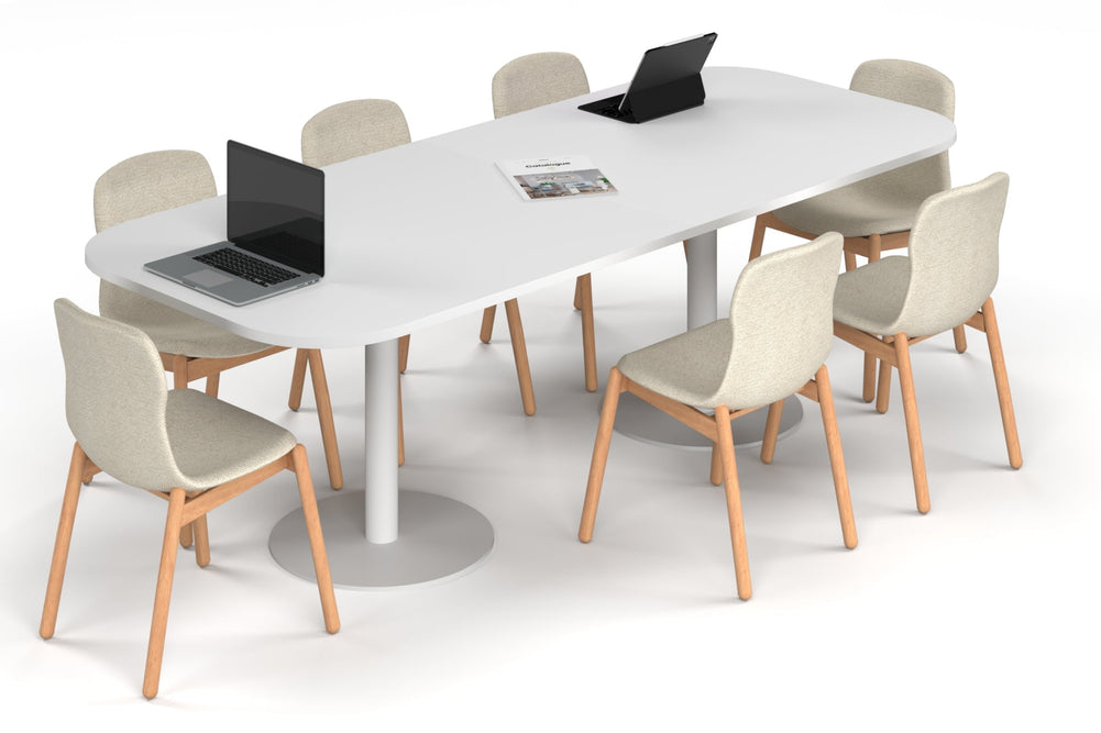 Sapphire Disc Base Boardroom Table - Large Rounded Corners [2400L x 1000W with Large Rounded Corners]-white leg white 