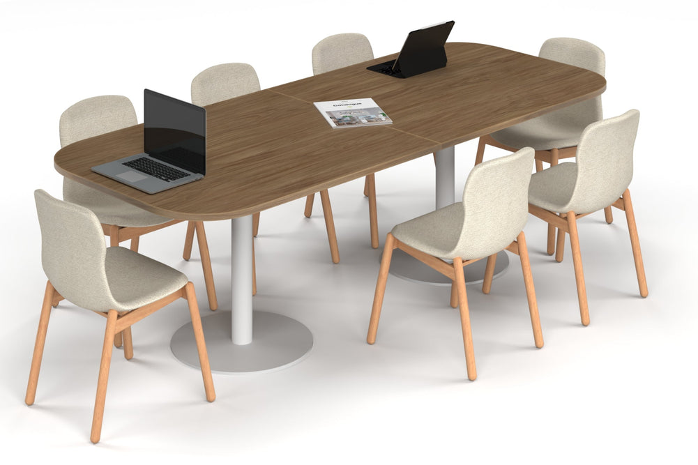 Sapphire Disc Base Boardroom Table - Large Rounded Corners [2400L x 1000W with Large Rounded Corners]-white leg salvage oak 