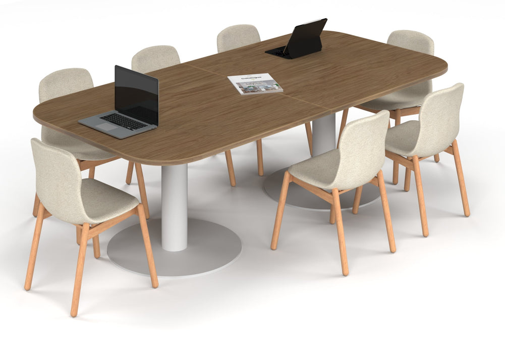 Sapphire Disc Base Boardroom Table - Large Rounded Corners [2400L x 1200W with Large Rounded Corners]-white leg salvage oak 