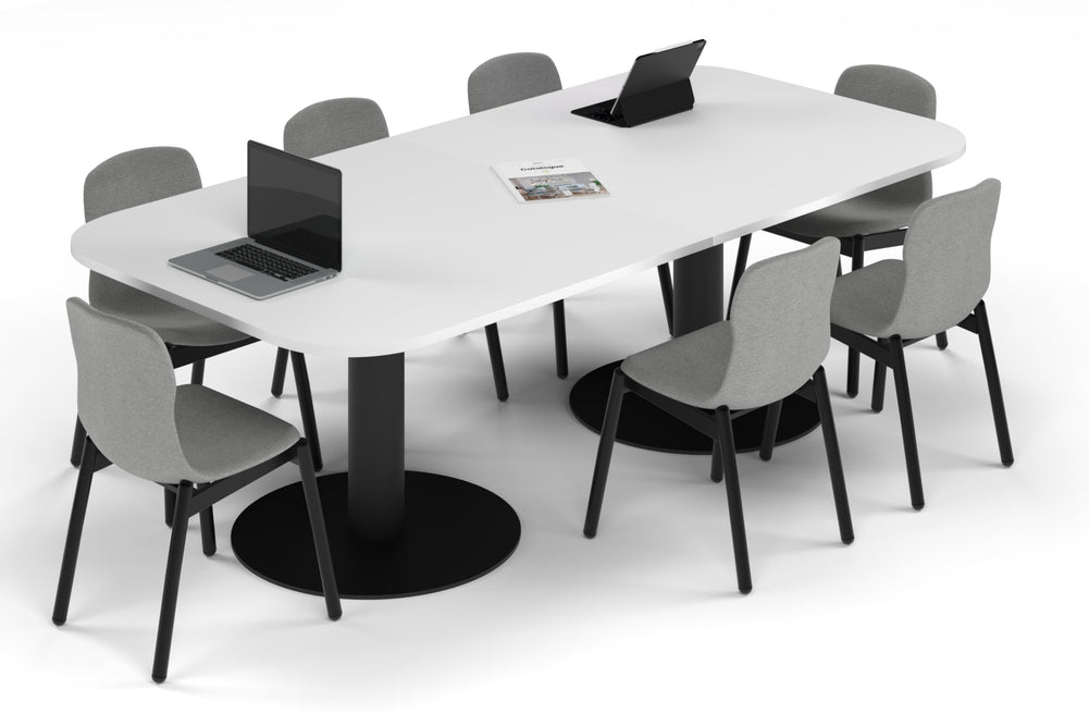 Sapphire Disc Base Boardroom Table - Large Rounded Corners [2400L x 1200W with Large Rounded Corners]-black leg white 