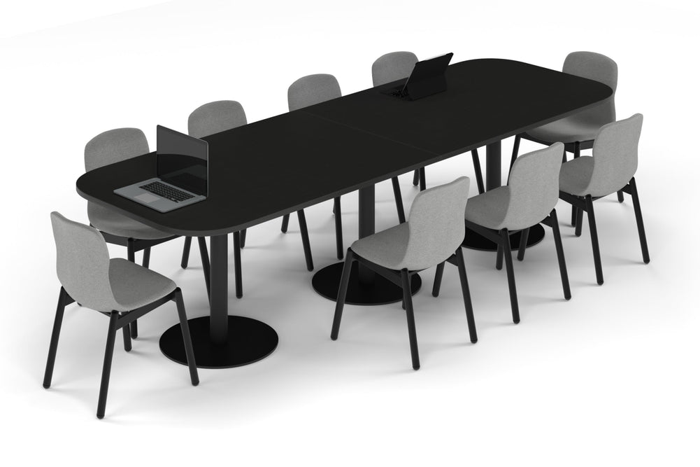 Sapphire Disc Base Boardroom Table - Large Rounded Corners [3000L x 1000W with Large Rounded Corners]-black leg black wood grain 