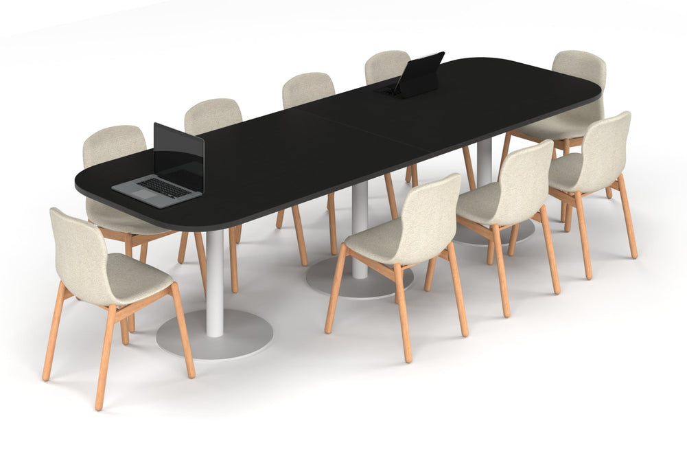 Sapphire Disc Base Boardroom Table - Large Rounded Corners [3000L x 1000W with Large Rounded Corners]-white leg black wood grain 