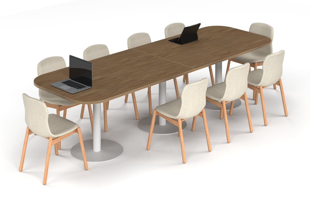 Sapphire Disc Base Boardroom Table - Large Rounded Corners [3000L x 1000W with Large Rounded Corners]-white leg salvage oak 