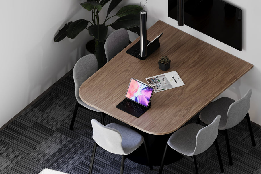 Environmental image of Sapphire Disc Base Boardroom Table - Large Rounded Corners [3000L x 1000W with Large Rounded Corners]