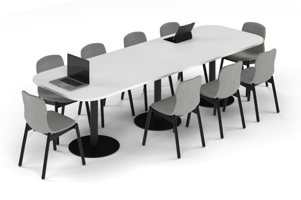 Sapphire Disc Base Boardroom Table - Large Rounded Corners [3000L x 1000W with Large Rounded Corners]-black leg white 