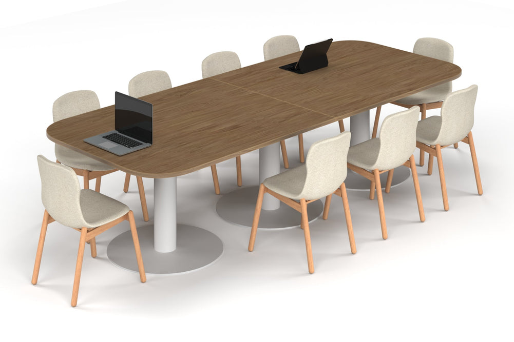 Sapphire Disc Base Boardroom Table - Large Rounded Corners [3000L x 1200W with Large Rounded Corners]-white leg salvage oak 