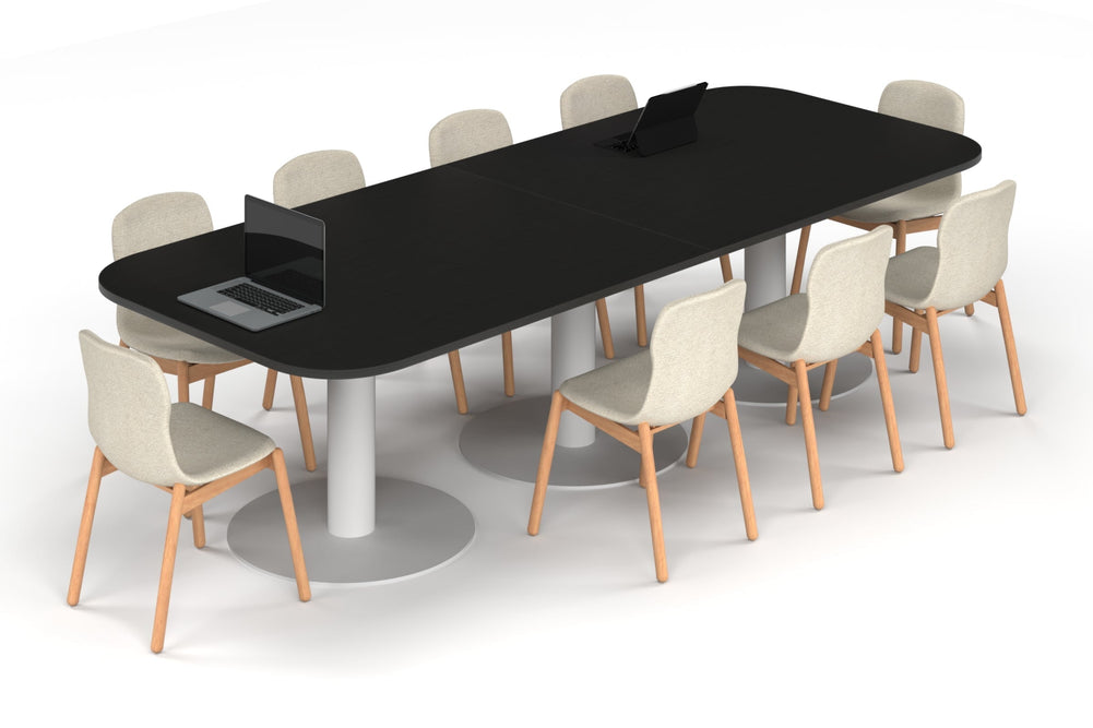 Sapphire Disc Base Boardroom Table - Large Rounded Corners [3000L x 1200W with Large Rounded Corners]-white leg black wood grain 