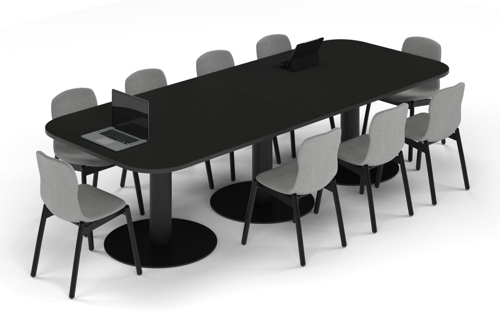 Sapphire Disc Base Boardroom Table - Large Rounded Corners [3000L x 1200W with Large Rounded Corners]-black leg black wood grain 
