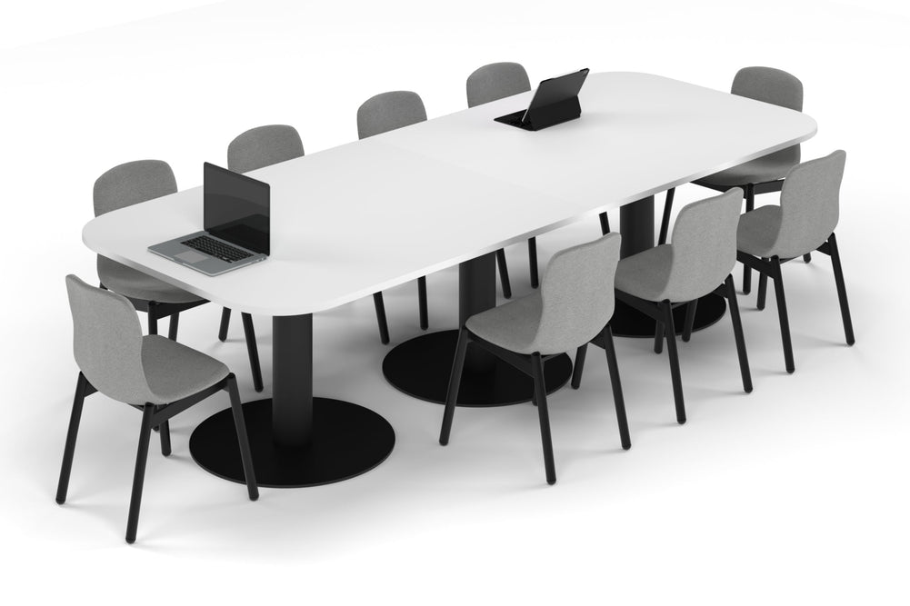 Sapphire Disc Base Boardroom Table - Large Rounded Corners [3000L x 1200W with Large Rounded Corners]-black leg white 