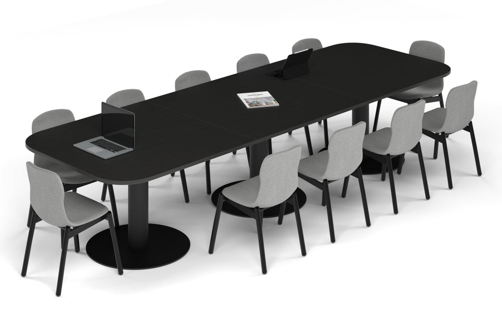 Sapphire Disc Base Boardroom Table - Large Rounded Corners [3600L x 1200W with Large Rounded Corners]-black leg black wood grain 
