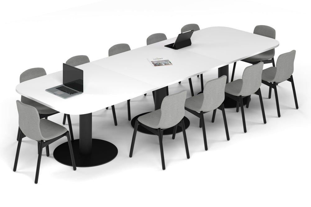 Sapphire Disc Base Boardroom Table - Large Rounded Corners [3600L x 1200W with Large Rounded Corners]-black leg white 