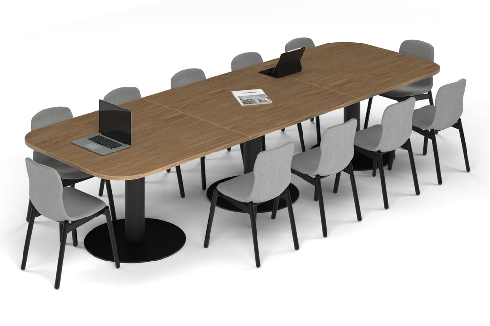 Sapphire Disc Base Boardroom Table - Large Rounded Corners [3600L x 1200W with Large Rounded Corners]-black leg salvage oak 