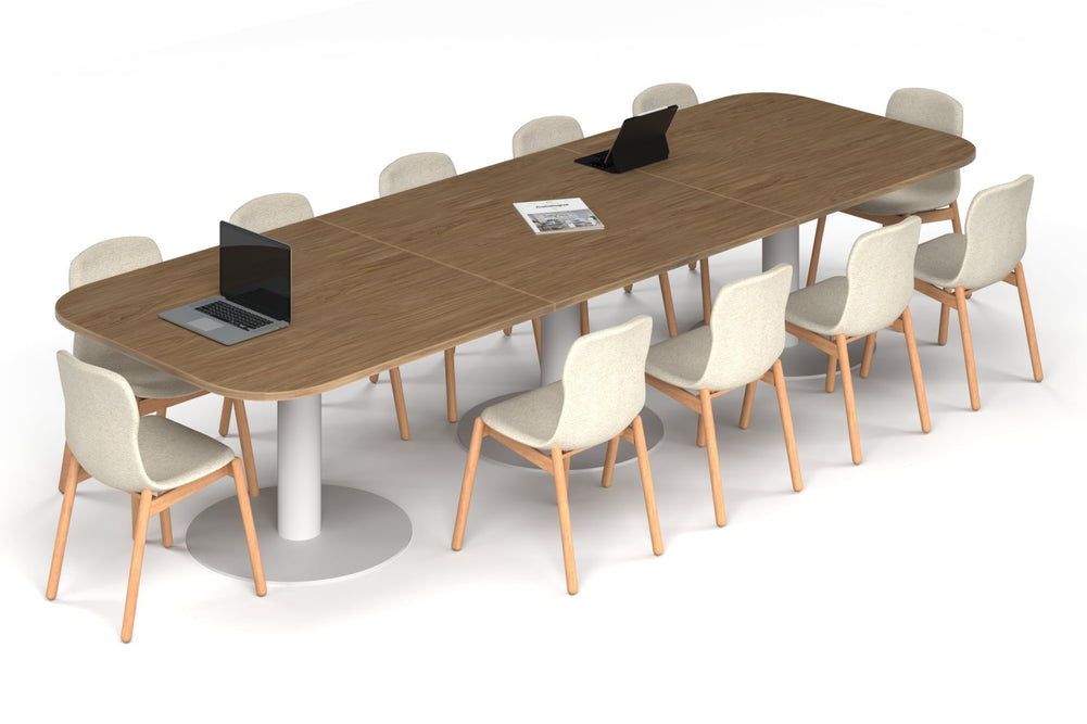 Sapphire Disc Base Boardroom Table - Large Rounded Corners [3600L x 1200W with Large Rounded Corners]-white leg salvage oak 