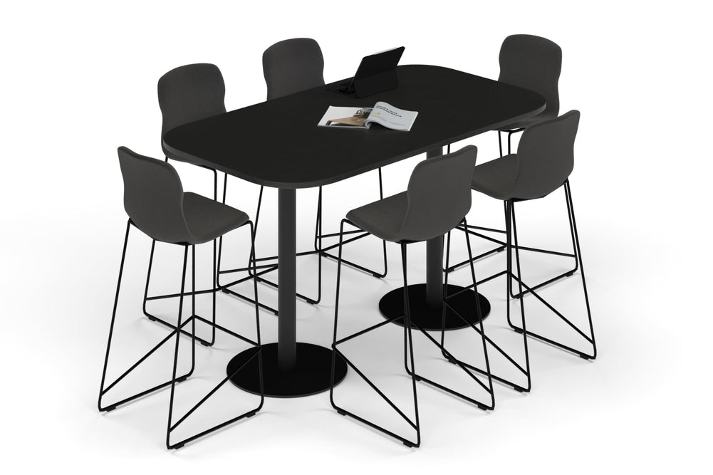 Sapphire Disc Base Counter Table - Large Rounded Corners [1800L x 1000W with Large Rounded Corners]-black leg black wood grain 