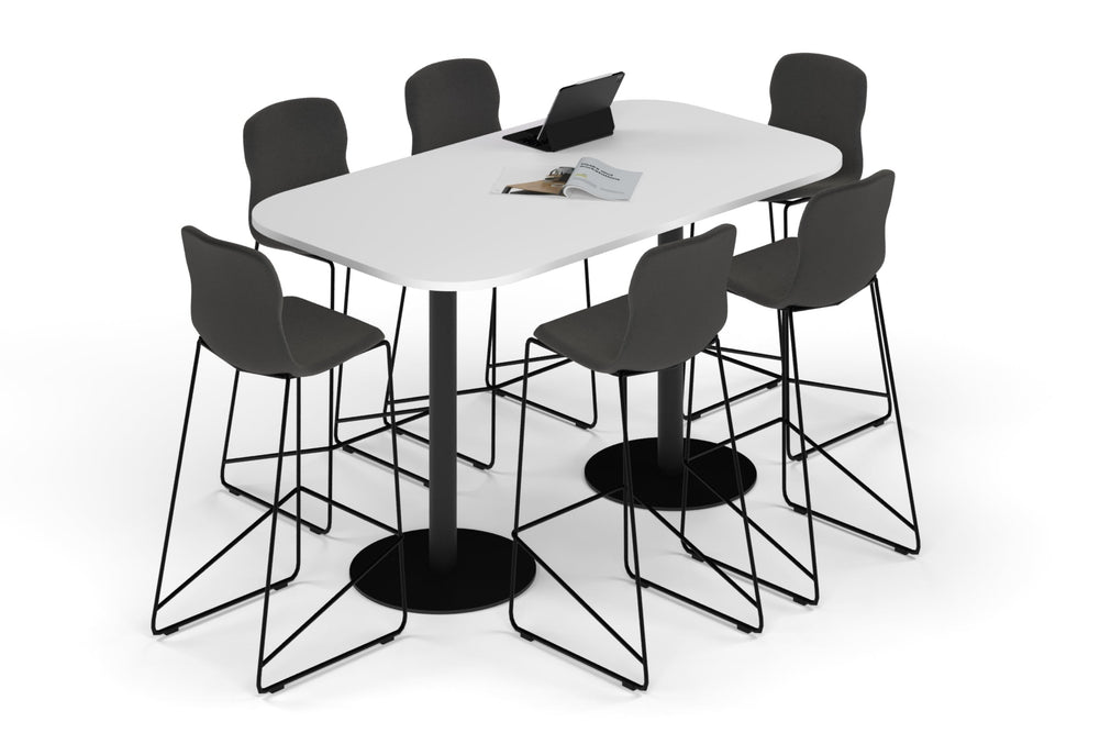 Sapphire Disc Base Counter Table - Large Rounded Corners [1800L x 1000W with Large Rounded Corners]-black leg white 