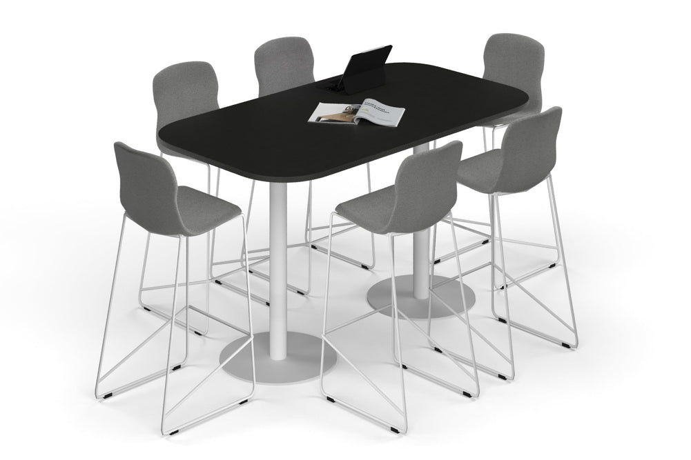 Sapphire Disc Base Counter Table - Large Rounded Corners [1800L x 1000W with Large Rounded Corners]-white leg black wood grain 