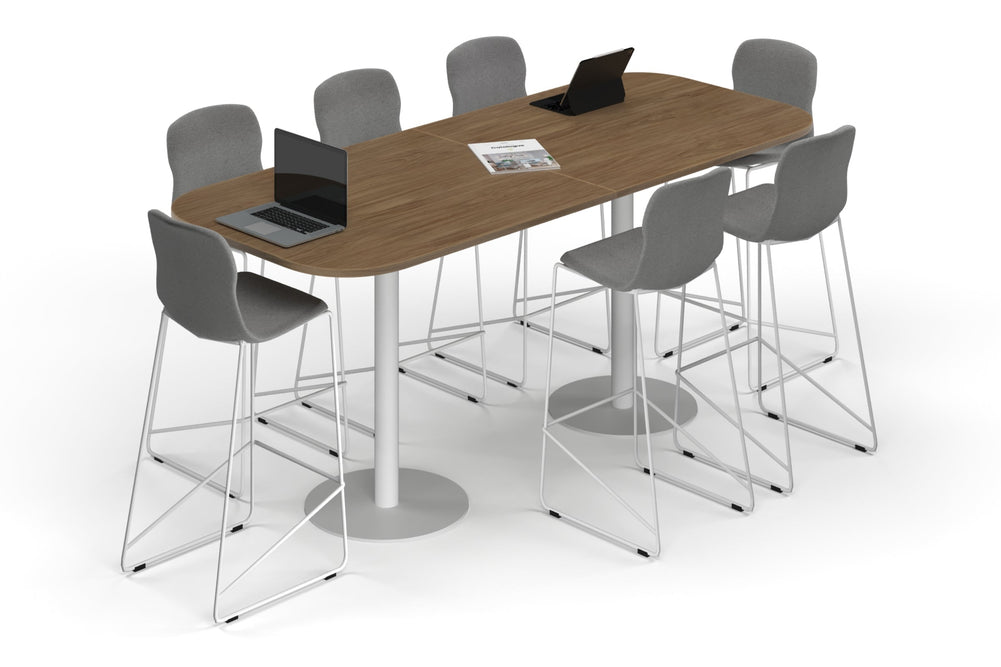 Sapphire Disc Base Counter Table - Large Rounded Corners [2400L x 1000W with Large Rounded Corners]-white leg salvage oak 