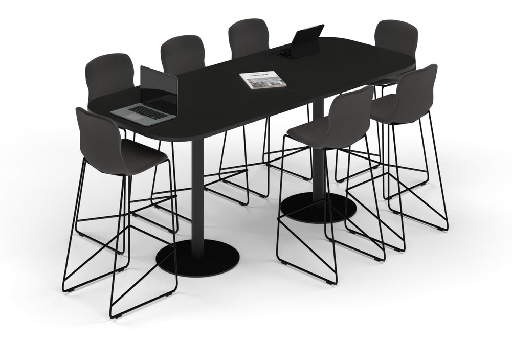 Sapphire Disc Base Counter Table - Large Rounded Corners [2400L x 1000W with Large Rounded Corners]-black leg black wood grain 
