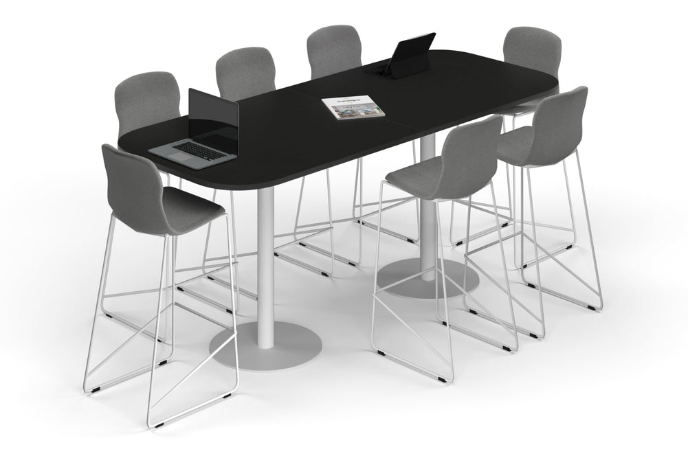 Sapphire Disc Base Counter Table - Large Rounded Corners [2400L x 1000W with Large Rounded Corners]-white leg black wood grain 