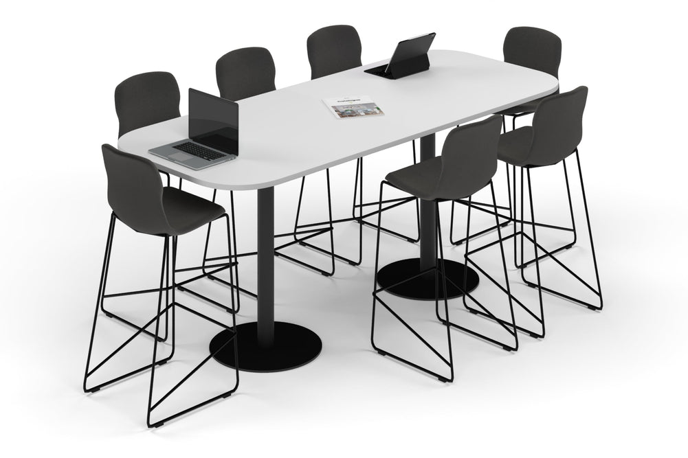 Sapphire Disc Base Counter Table - Large Rounded Corners [2400L x 1000W with Large Rounded Corners]-black leg white 
