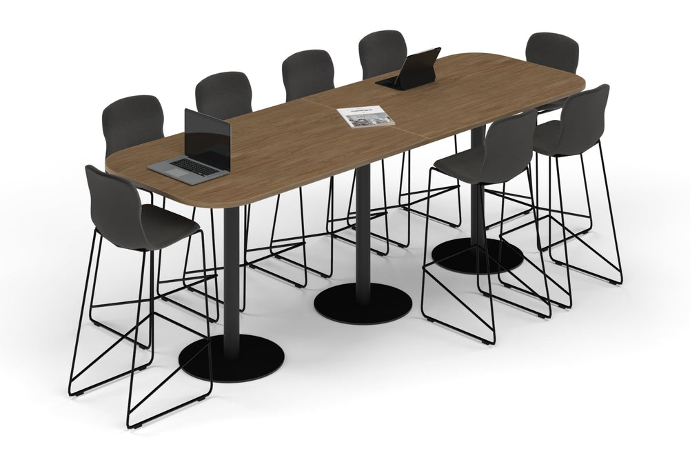 Sapphire Disc Base Counter Table - Large Rounded Corners [3000L x 1000W with Large Rounded Corners]-black leg salvage oak 