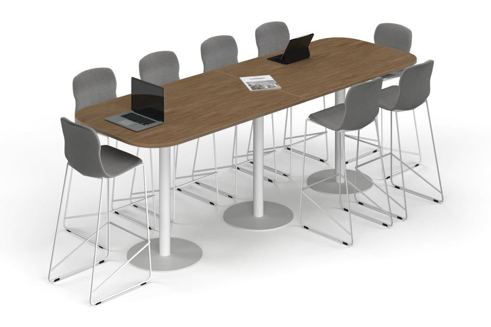 Sapphire Disc Base Counter Table - Large Rounded Corners [3000L x 1000W with Large Rounded Corners]-white leg salvage oak 