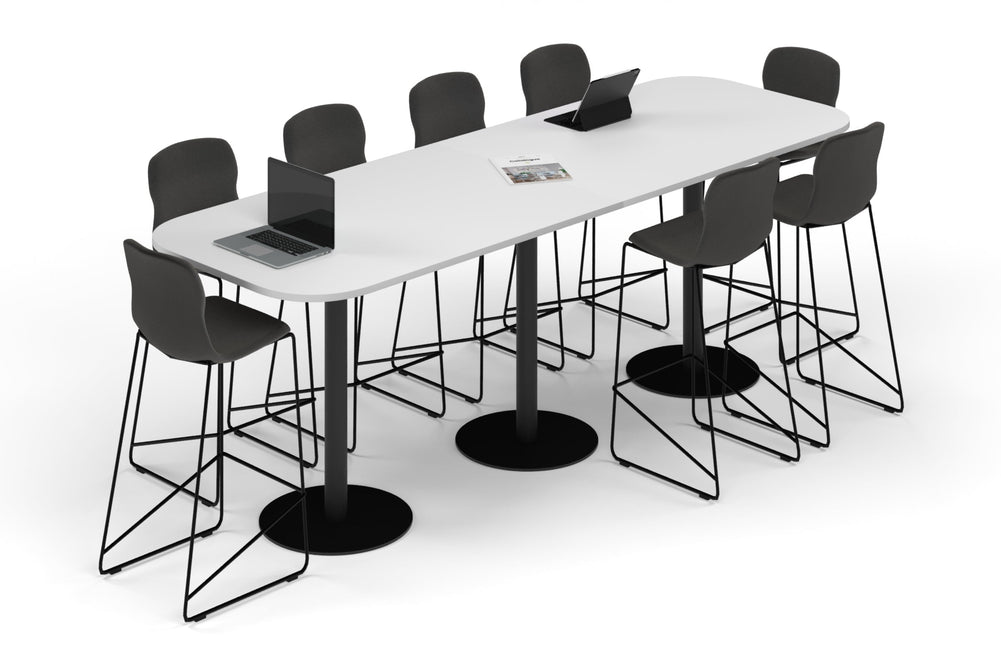 Sapphire Disc Base Counter Table - Large Rounded Corners [3000L x 1000W with Large Rounded Corners]-black leg white 