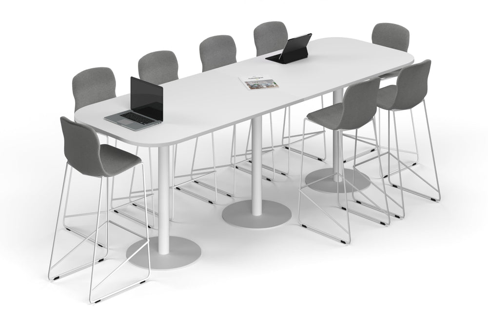 Sapphire Disc Base Counter Table - Large Rounded Corners [3000L x 1000W with Large Rounded Corners]-white leg white 