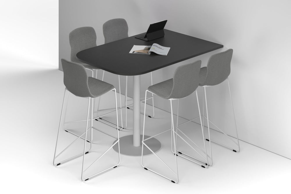 Sapphire Disc Base Half Counter Table - Large Rounded Corners [1500L x 1000W with Large Rounded Corners]-white leg black wood grain 