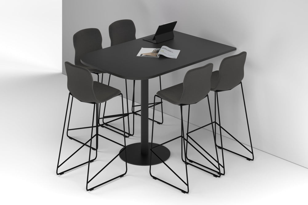 Sapphire Disc Base Half Counter Table - Large Rounded Corners [1500L x 1000W with Large Rounded Corners]-black leg black wood grain 