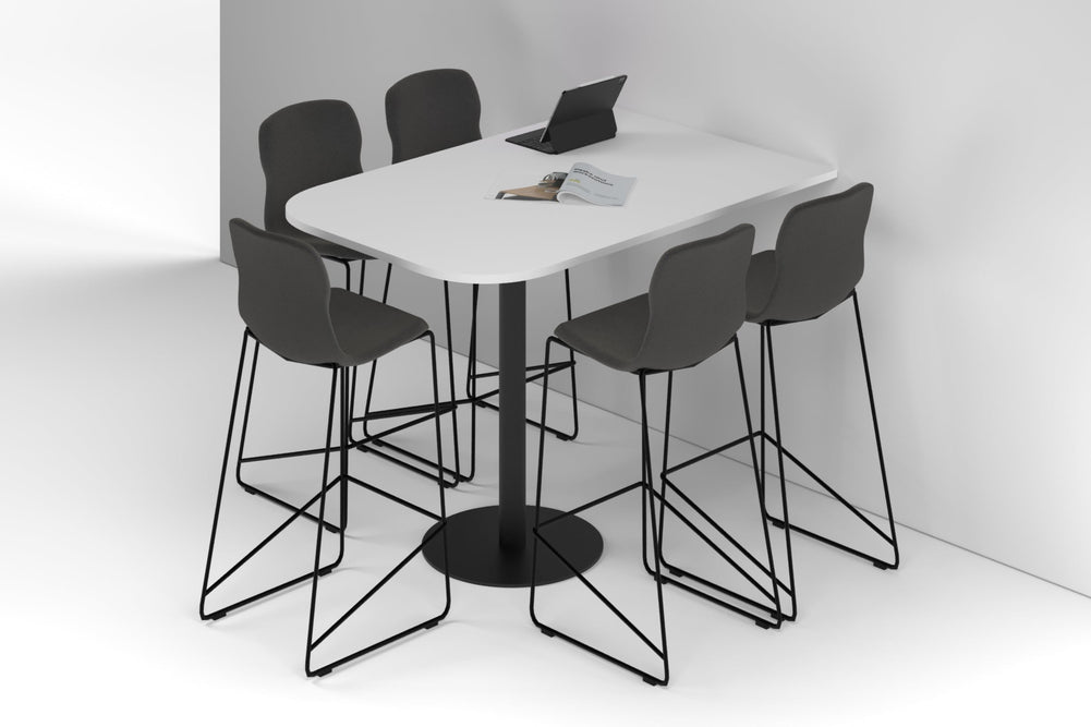 Sapphire Disc Base Half Counter Table - Large Rounded Corners [1500L x 1000W with Large Rounded Corners]-black leg white 