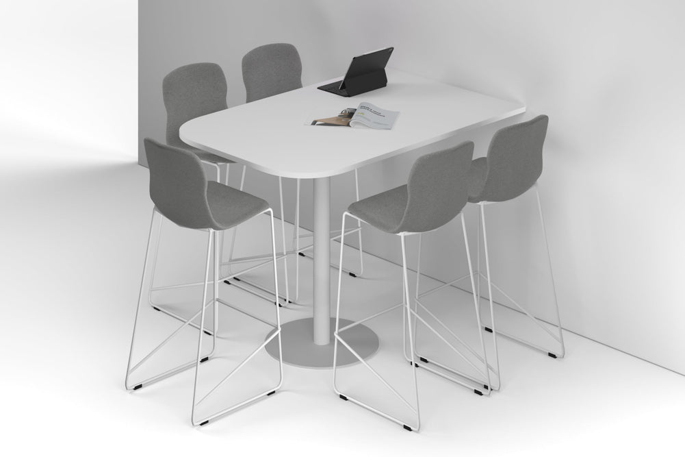 Sapphire Disc Base Half Counter Table - Large Rounded Corners [1500L x 1000W with Large Rounded Corners]-white leg white 