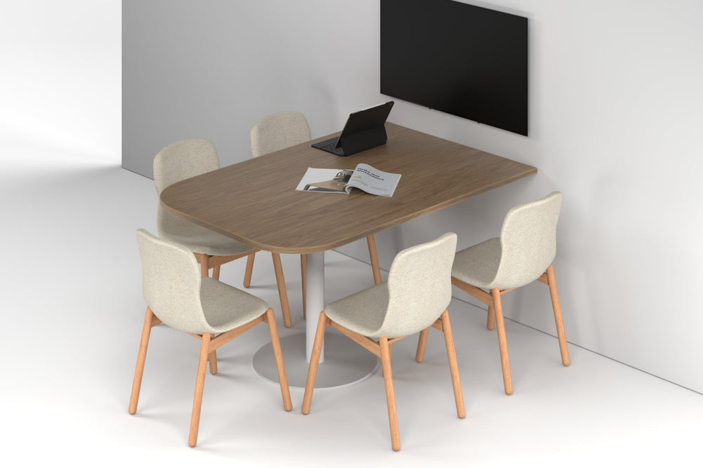 Sapphire Disc Base Half Meeting Table - Large Rounded Corners [1500L x 1000W with Large Rounded Corners]-white leg salvage oak 