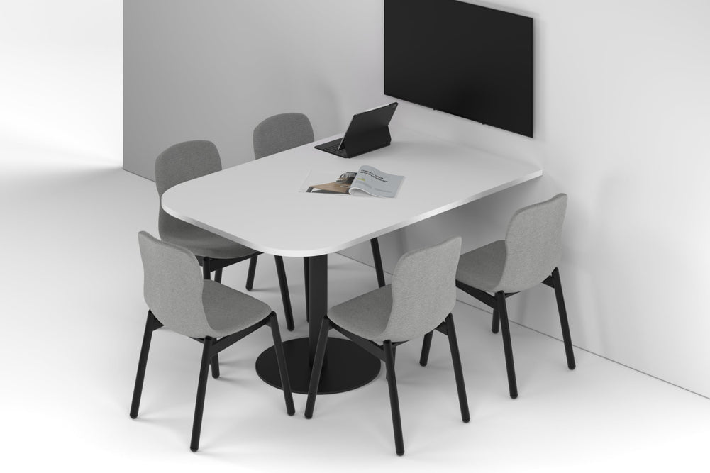 Sapphire Disc Base Half Meeting Table - Large Rounded Corners [1500L x 1000W with Large Rounded Corners]-black leg white 