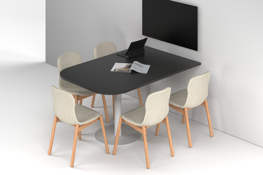 Sapphire Disc Base Half Meeting Table - Large Rounded Corners [1500L x 1000W with Large Rounded Corners]-white leg black wood grain 