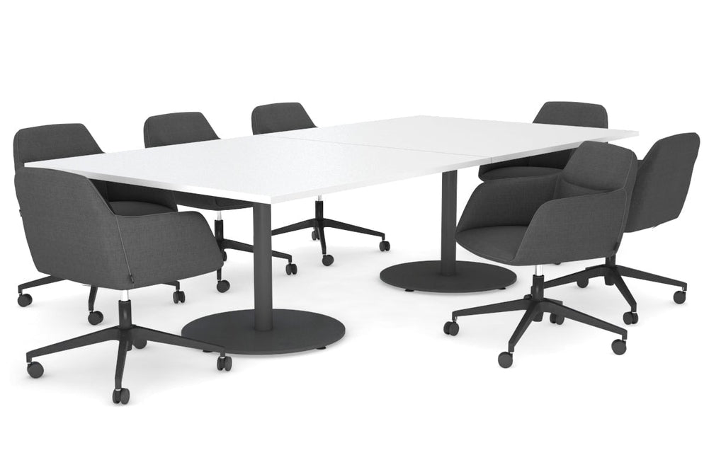 Sapphire Disc Base Boardroom Rectangle Table [2400L x 1200W]-black base white 