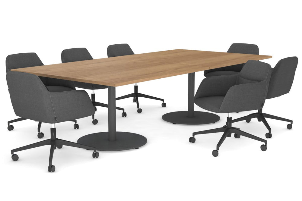Sapphire Disc Base Boardroom Rectangle Table [2400L x 1200W]-black base salvage oak 
