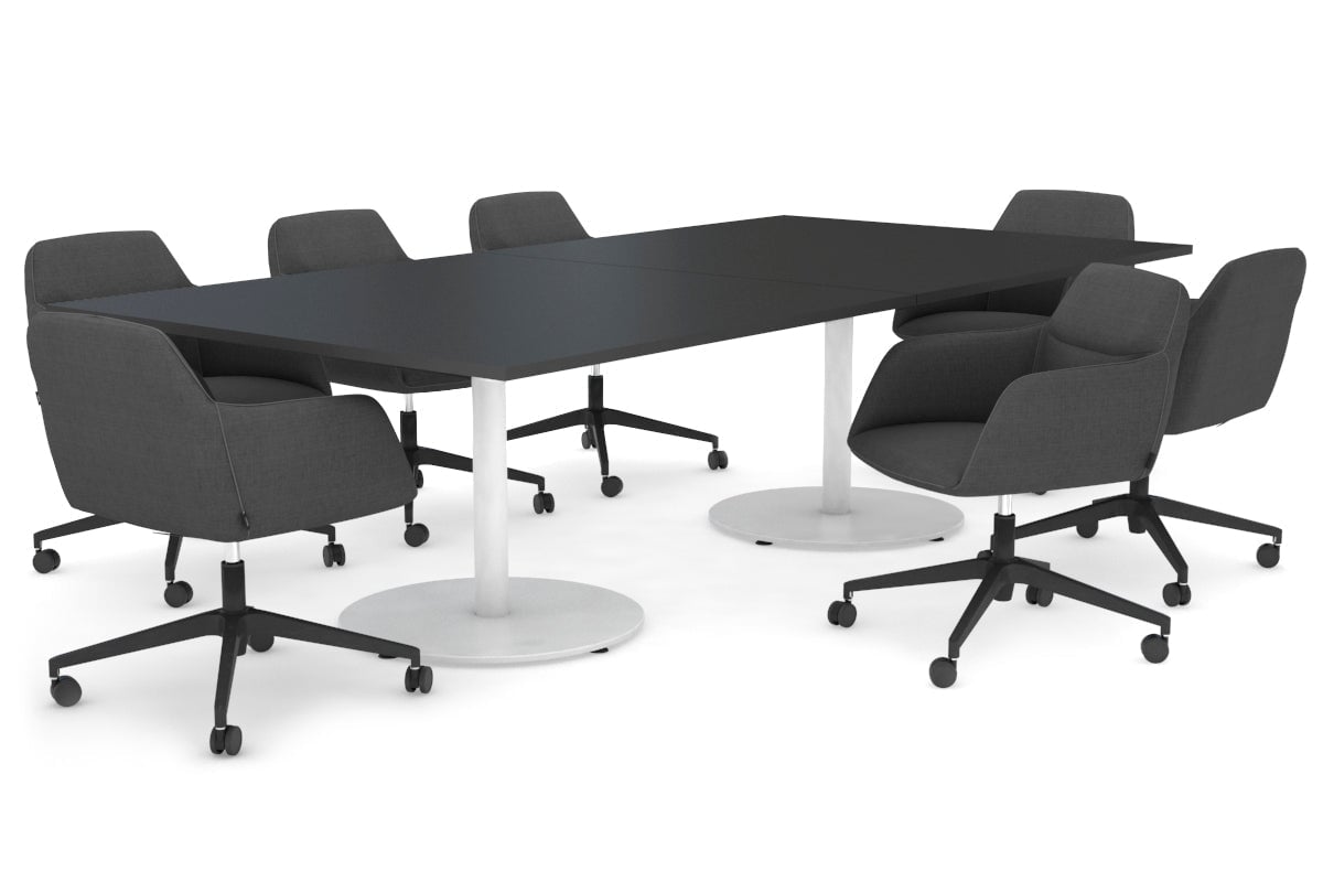 Sapphire Rectangle Boardroom Table - Disc Base [2400L x 1200W] Jasonl white base black 