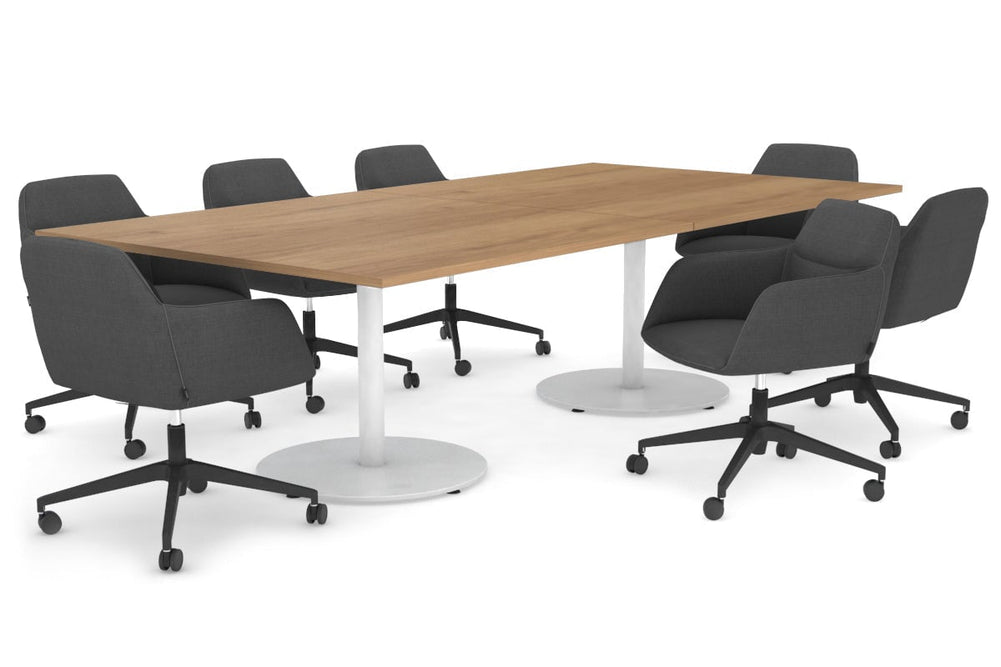 Sapphire Disc Base Boardroom Rectangle Table [2400L x 1200W]-white base salvage oak 