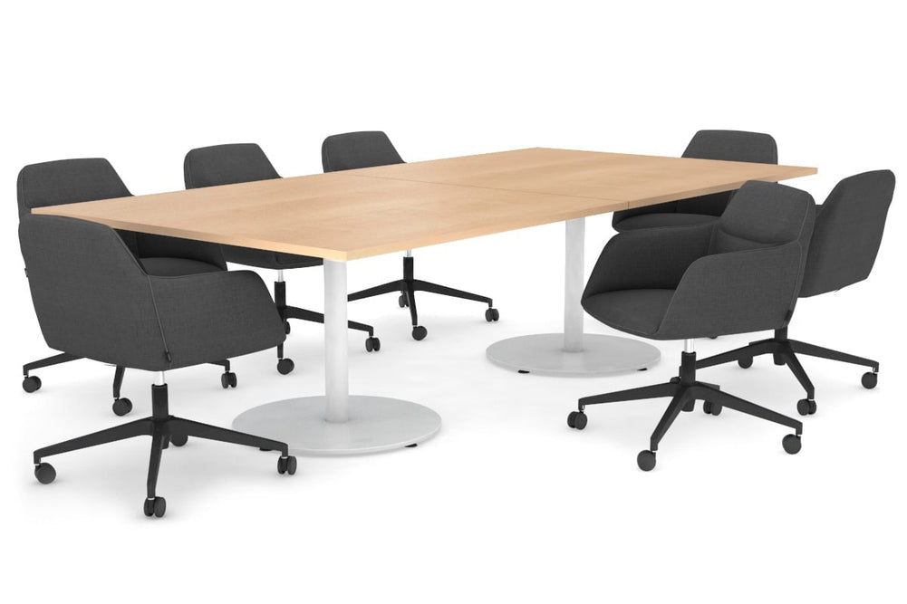 Sapphire Disc Base Boardroom Rectangle Table [2400L x 1200W]-white base maple 