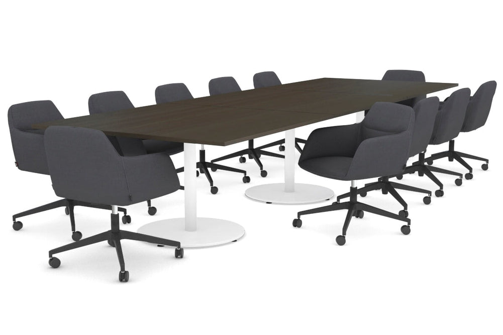 Sapphire Disc Base Boardroom Rectangle Table [3600L x 1200W]-white base dark oak 